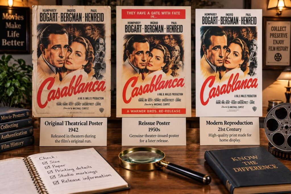 Vintage film posters compared with reissue and reproduction movie posters