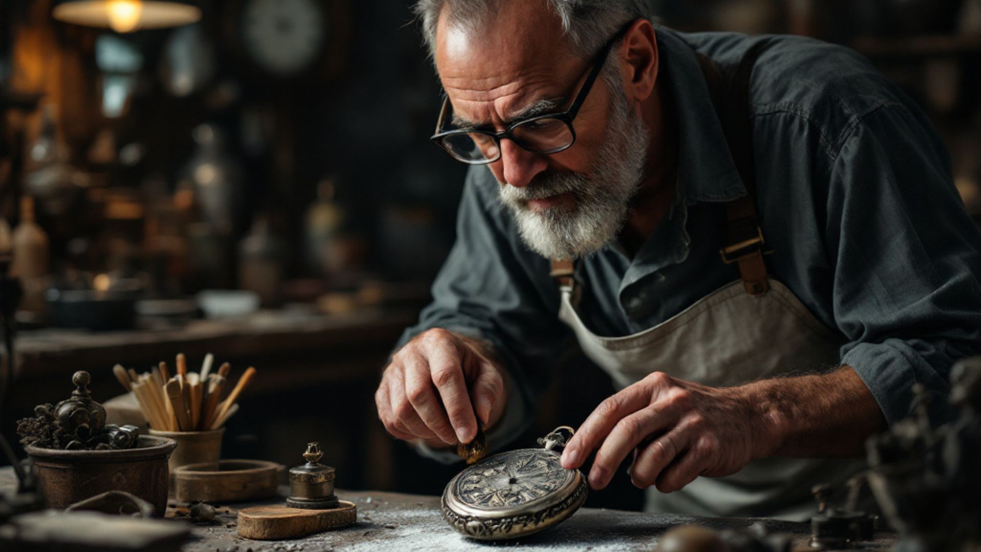 Man Working On Watch Effectively Clean Antique Metal