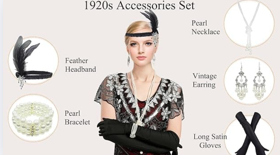 1920s Accessories Set Women's Flapper Dress Review