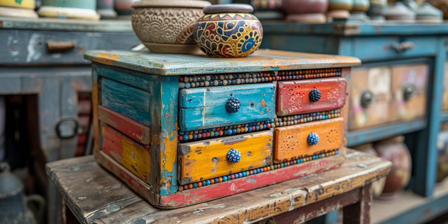 harmoniously. The box appears to be a part of the setting, creating a picturesque scene. Antique Chest Restoration