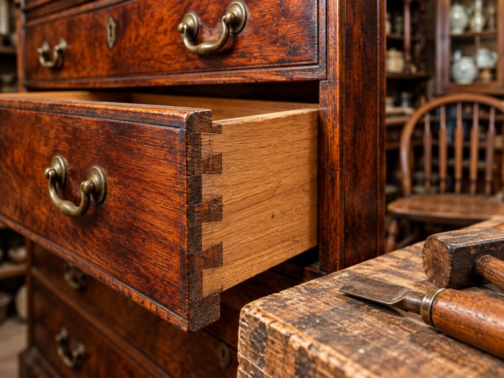 Dovetail joinery on a drawer from quality vintage furniture