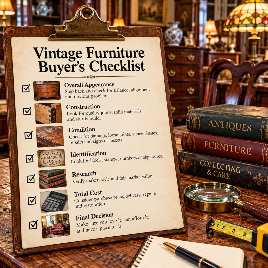 Vintage furniture buyer's checklist for inspecting a piece before purchase