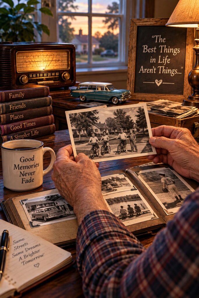 Old family photographs and childhood memories illustrating why we remember the past fondly