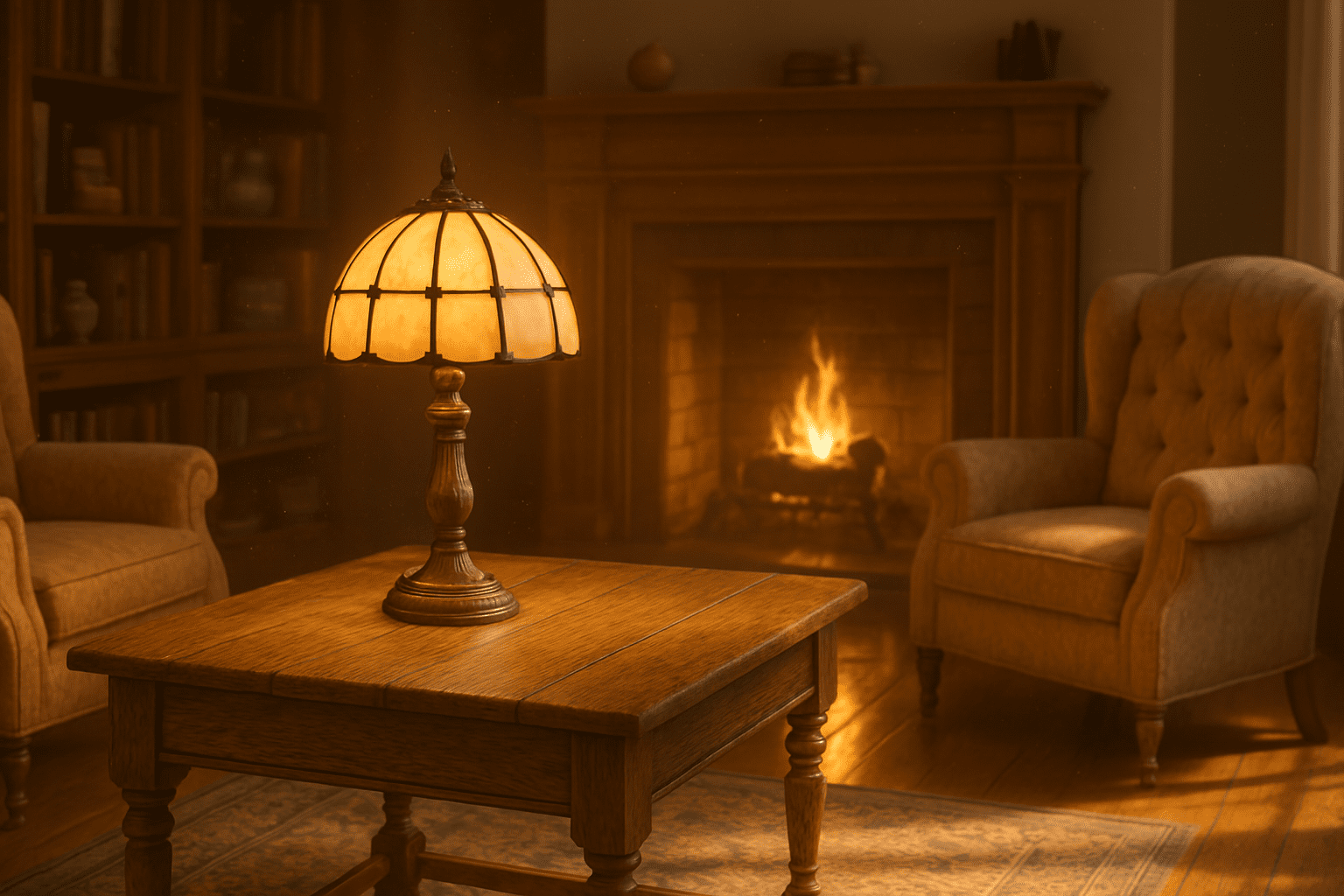 Country Home Decor In A Cozy Living Room With A Tiffany Lamp On