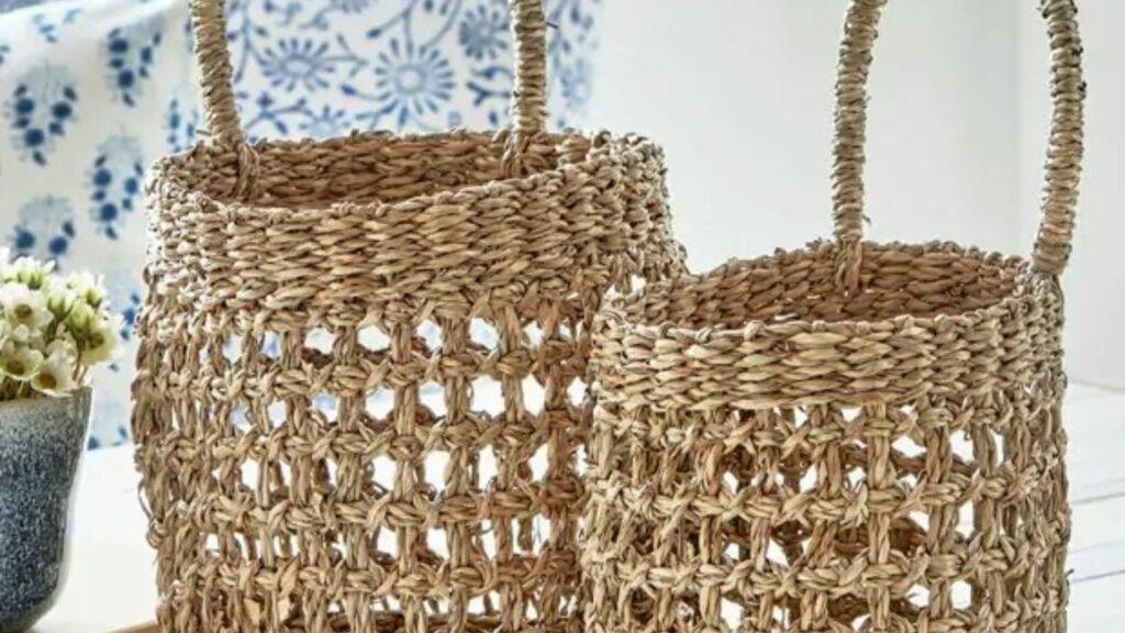Add Farmhouse Charm Chic Accents Handwoven Seagrass Basket Set of 2