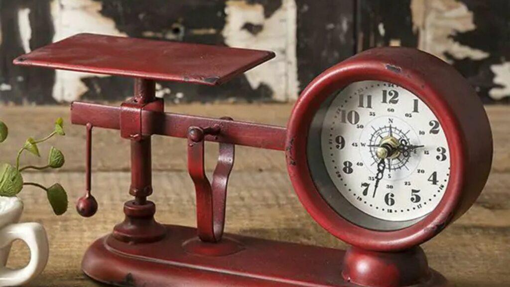 Red Balance Beam Scale Clock-Add Farmhouse Charm