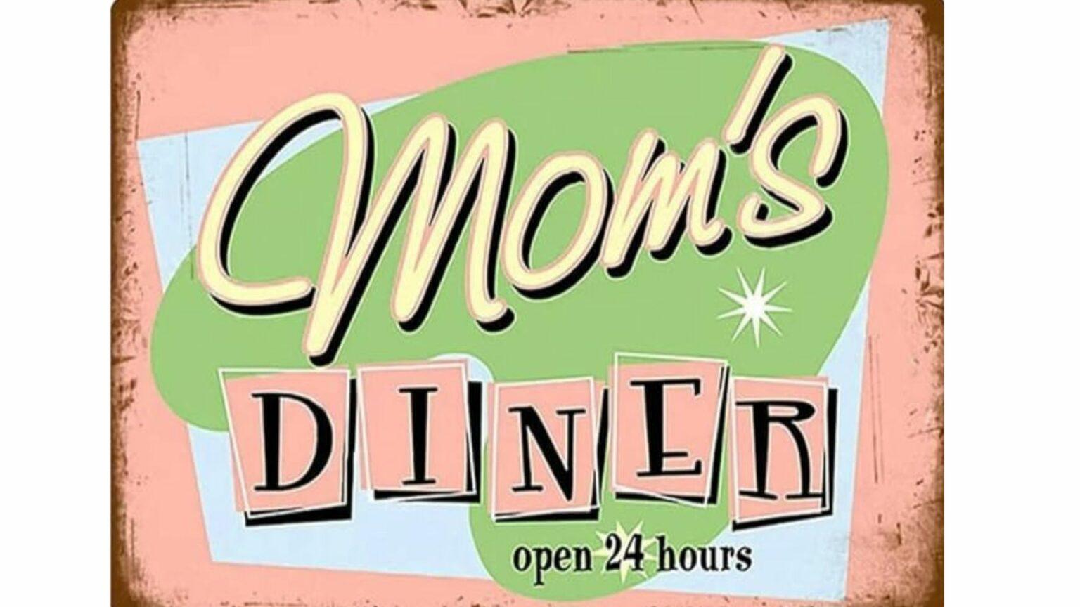 Vintage Moms Diner Open 24 Hours Unique Tin Sign Metal Wall Art Quirky Tin Signs