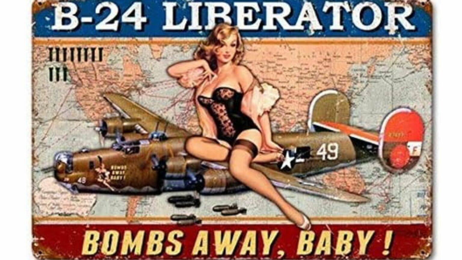 b-24 Liberator Pinup Girl Powder Coated Rust Vingtage Metal Sign Garage Oil Man Cave Signs 8X12 Inch
