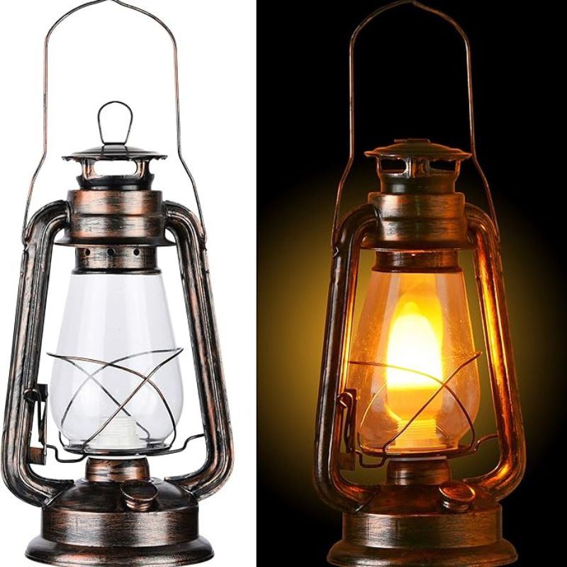 12Vmonster Vintage Rustic Accent Old Fashioned Electric Lantern Oil Lamp with Edison LED Bulb Bronze Rust Finish Nightstand