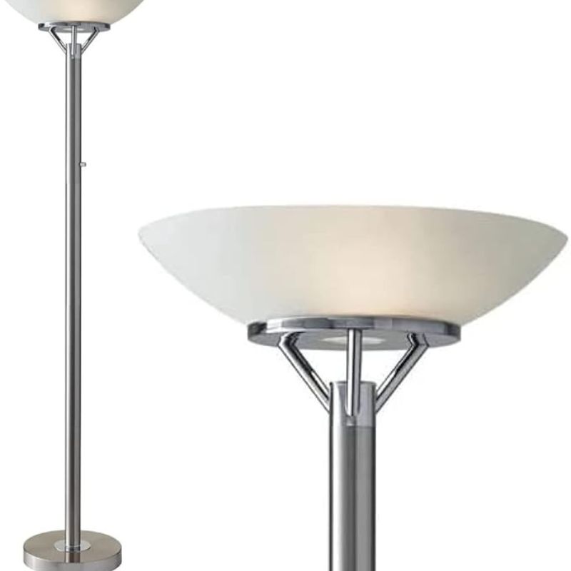 Adesso Floor Lamp with Brushed Steel and Chrome Finish - Perfect Lighting for Bedroom, Living Room and Corner Décor