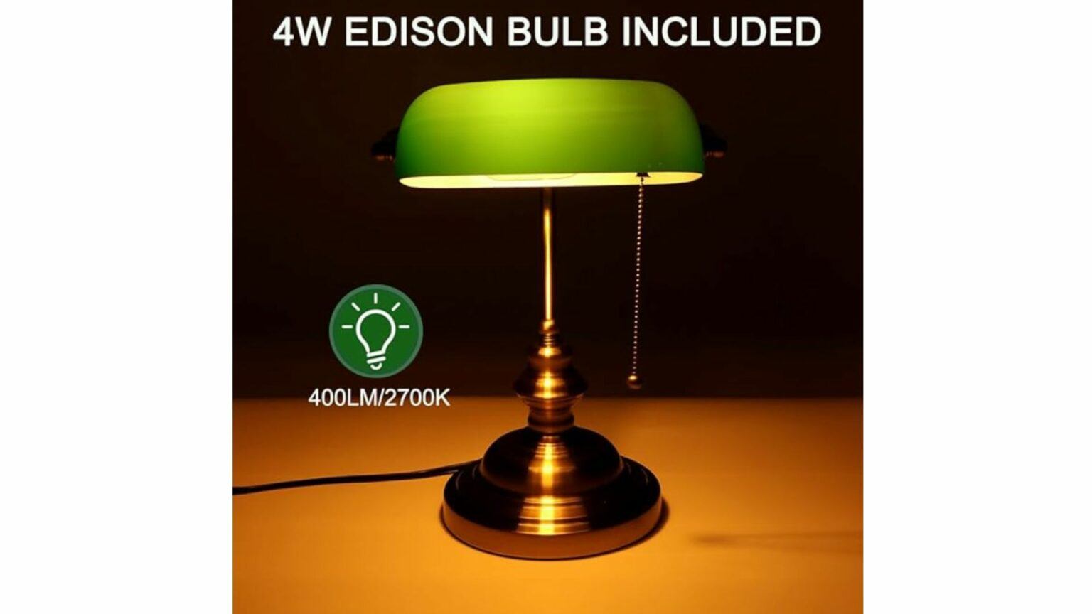Bankers Lamp Green, Vintage Library Lamp with Pull Chain- Edison Bulb Lamps