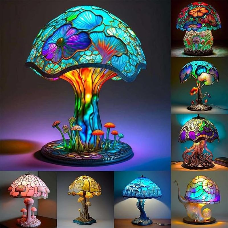 Plant Table Lamp Series, Vintage Plant Night Light Home Decor, Bohemian Retro Stained Plant Table Lamp, for Bedroom Decoration, Party Decor, Birthday Gift for Plant Lovers, Friends 5.91in