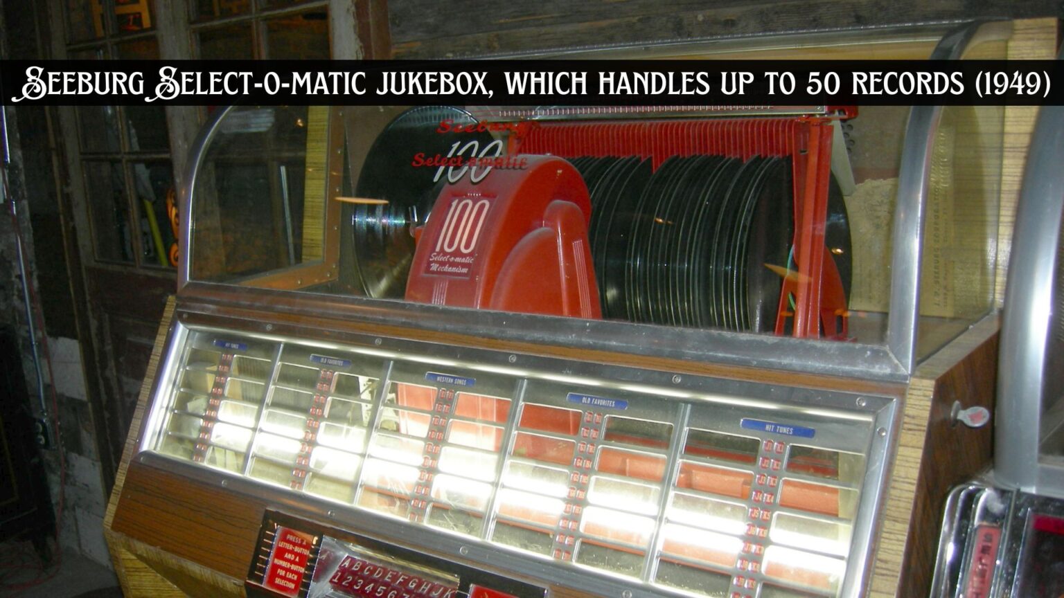 Seeburg Select-o-matic jukebox, which handles up to 50 records (1949) Vintage Jukebox History