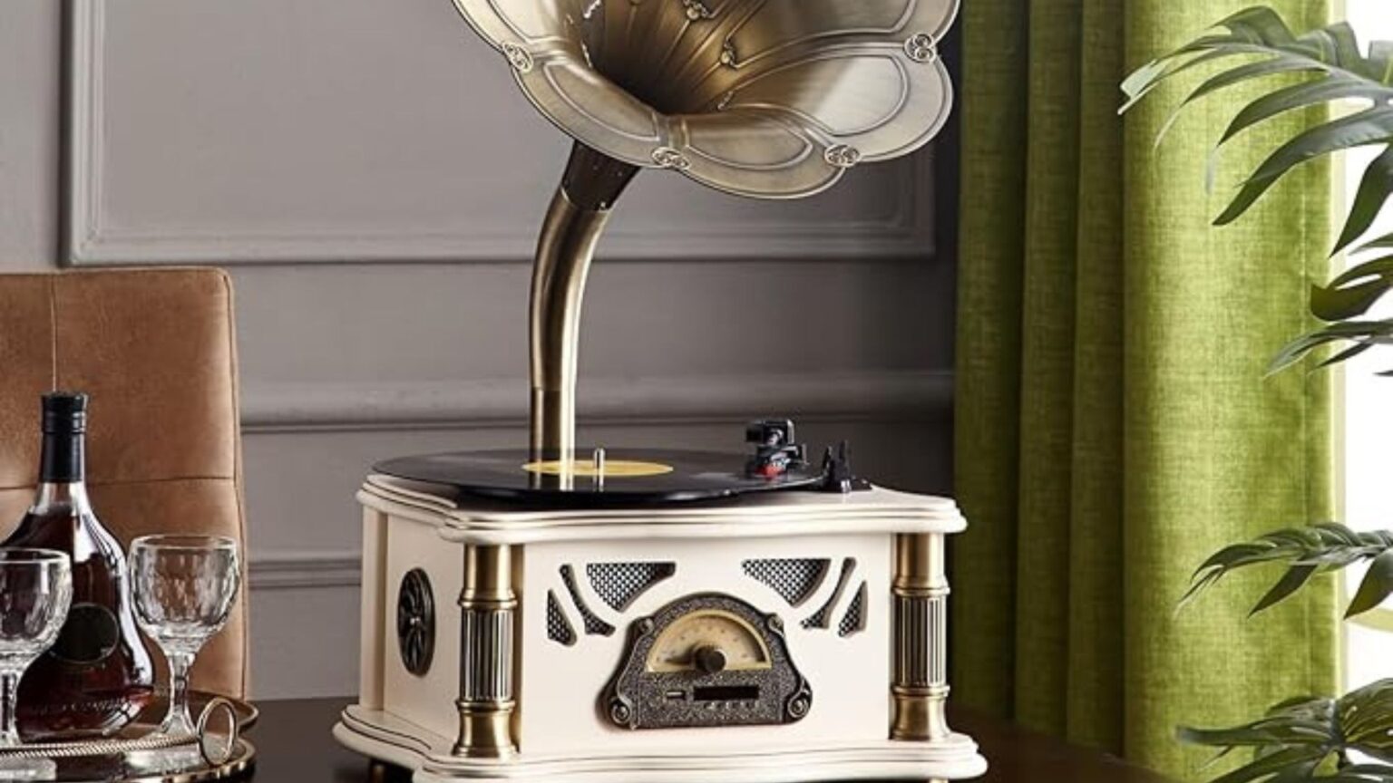 Vintage Gramophone with Bluetooth Output Vintage Record Players Retro Gramophone