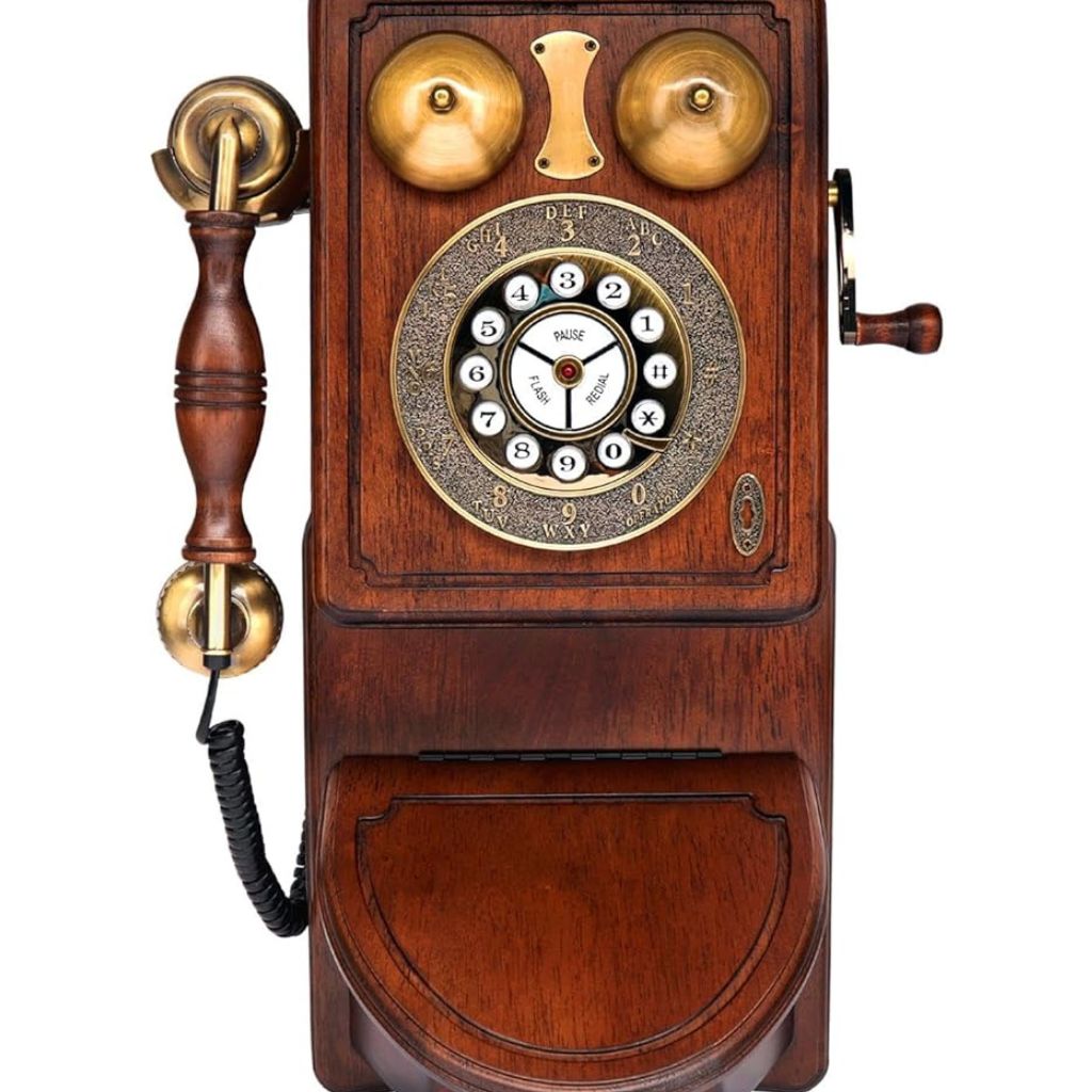 Pyle Vintage Classic Wall-Mount Corded Phone – Retro Design with Crank Handle
