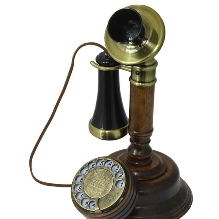 The Wooden Old-Fashioned Antique Retro Landline Phone, a Victorian Candlestick Rotary Phone