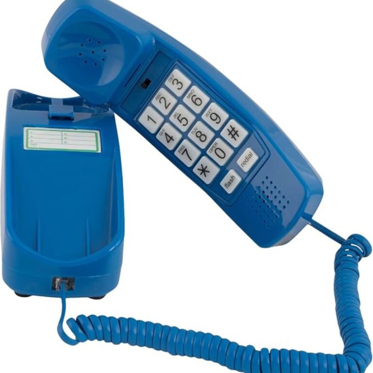 Wall Mount Corded Telephones for Elderly People, Easy Home Telephone with Lighted Keypad, Loud Ringer & No Power Needed, Classic Blue