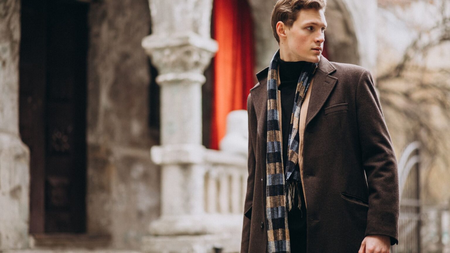 Young Man Brown Wool Overcoat