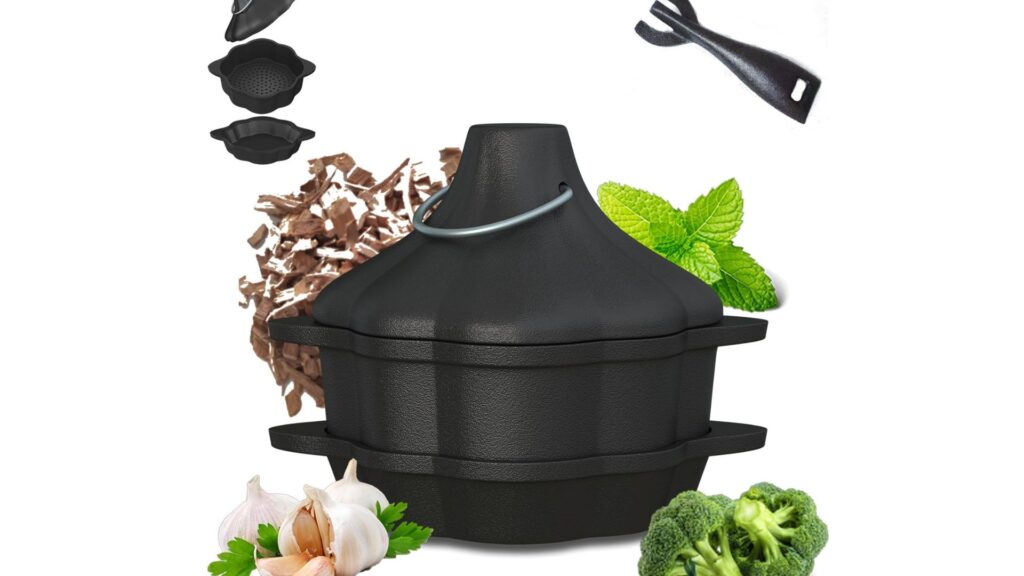 Aurionix Cast Iron Garlic Roaster with Handle, Pre-Seasoned, Smoker Roaster