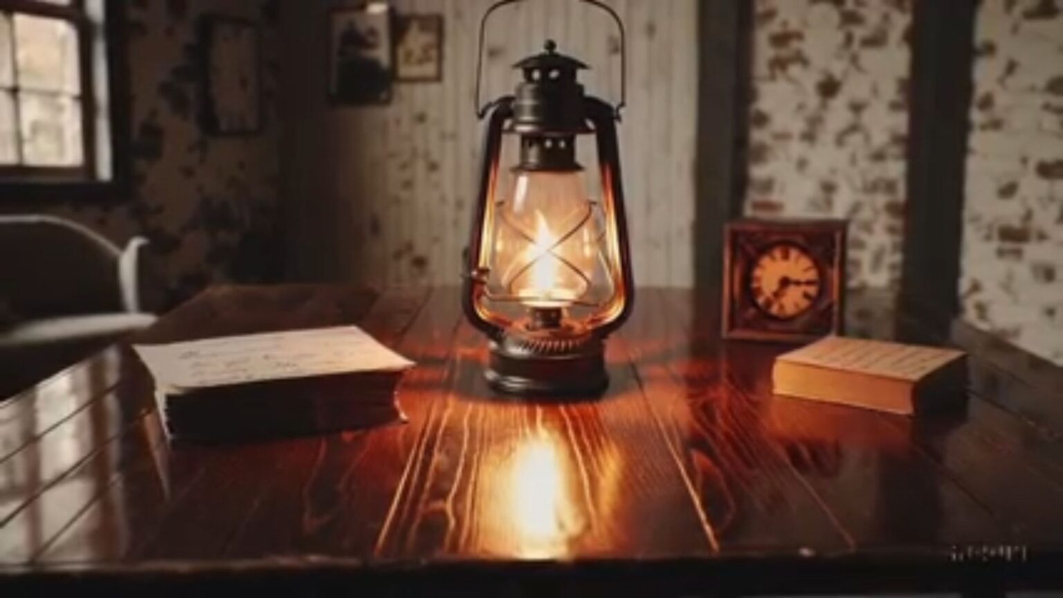 Vintage Lantern On A Wooden Desk