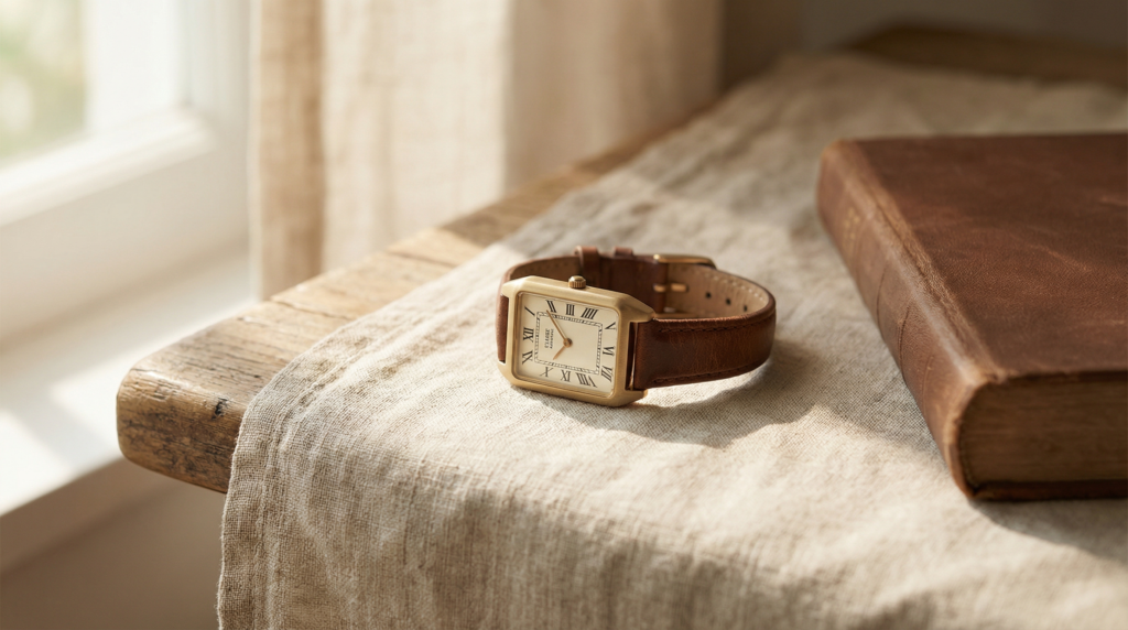 A Classic Woman's Watch On A Wool Blanket