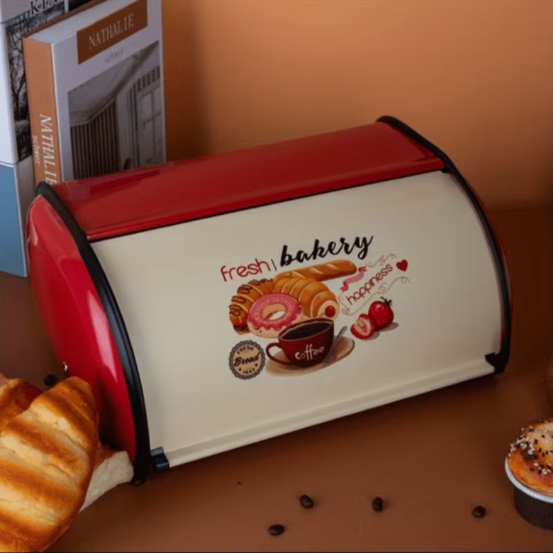 Luxury Iron Bread Box Vintage Bread Container Fresh Bakery Metal Bread Bin with Roll Top Lid