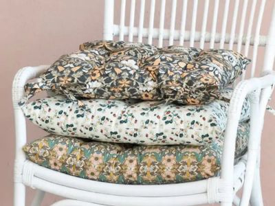 Quilted Cotton Chair Cushion. Choose from three whimsical floral prints
