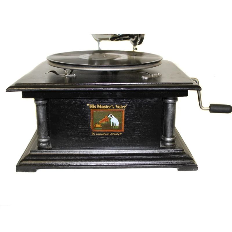 Urban Designs Antique Replica RCA Victor Phonograph Gramophone with Large Silver Metal Horn