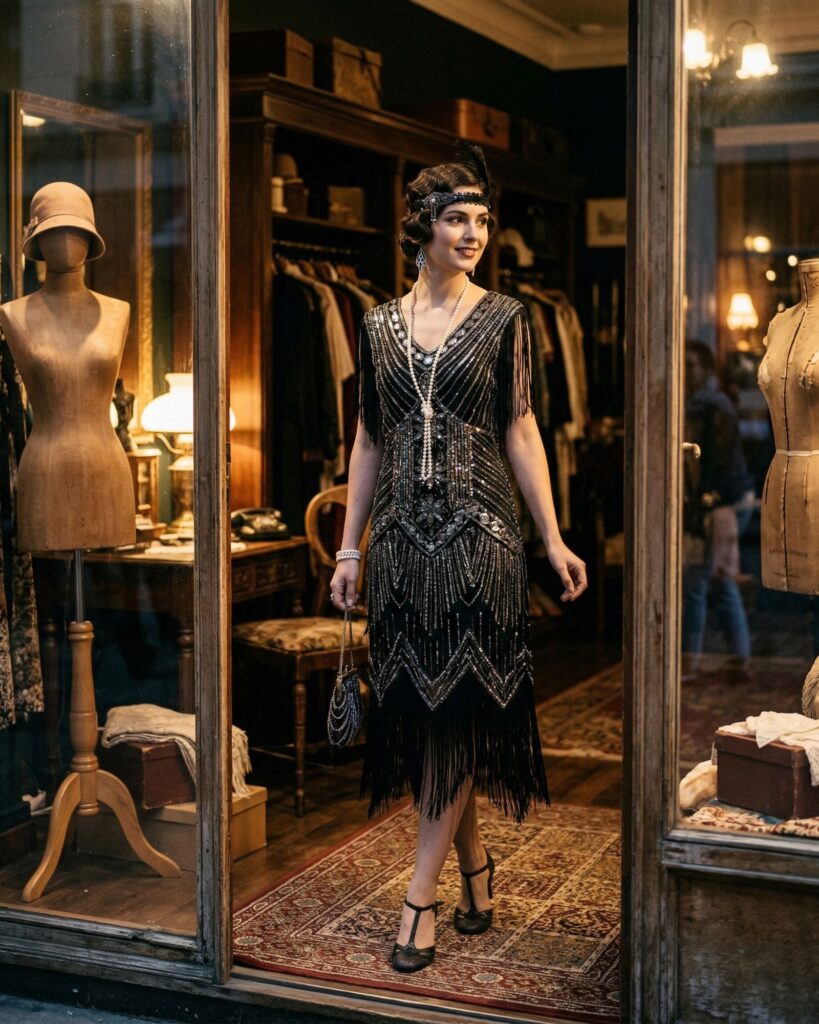 1930s finger wave hairstyle on a woman wearing vintage early spring fashion