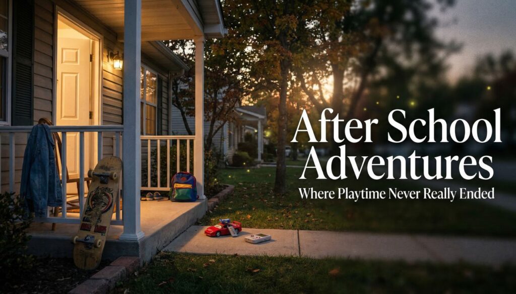 kids playing outside with vintage toys riding bikes and enjoying classic backyard adventures after school