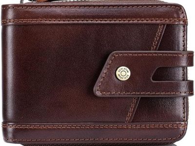 Genuine Leather Men's Wallet with Zipper Vintage RFID Blocking Large Capacity Wallet for Men