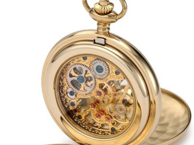 Premium Collection Gold-Plated Stainless Steel Polished Finish Double Hunter Case Mechanical Pocket Watch