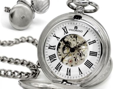 Vintage Steampunk Mechanical Pocket Watch Double Hunter Steel Fob Chain Watch Men