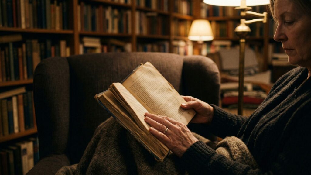 Person Reading Vintage Book Cozy Room