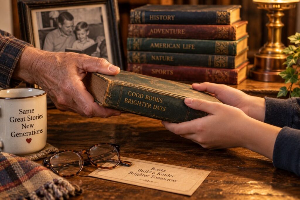 Vintage book being passed from one generation to another