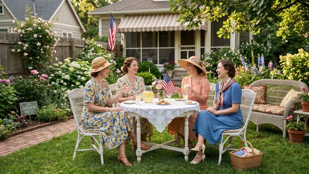 Women's patriotic Fashion: Elegant Women Wearing Flowing Floral Dresses
