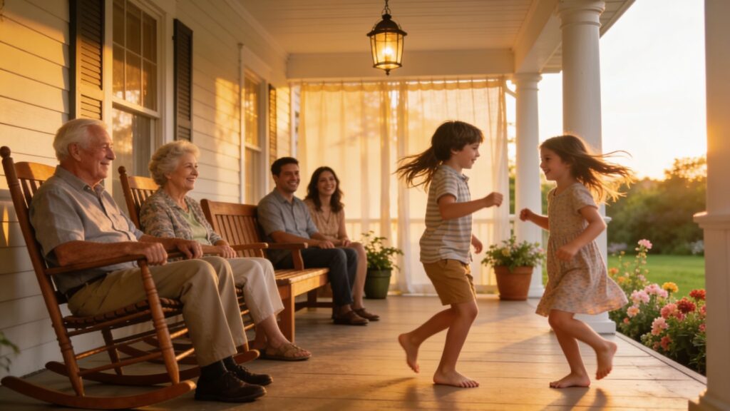 Three generations of an American family enjoying a beautiful summer evening: The Music That Kept America Dancing