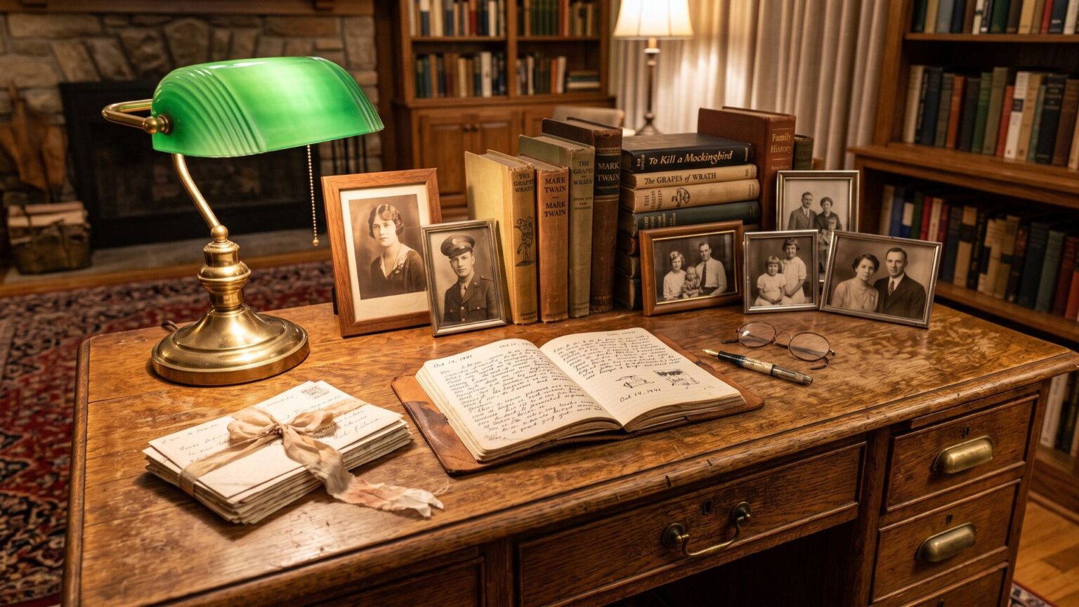 A beautifully aged oak writing desk