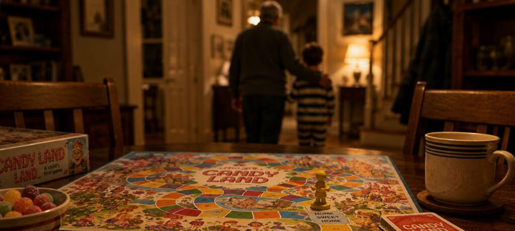 Family game table after a grandparent and child finish playing together
