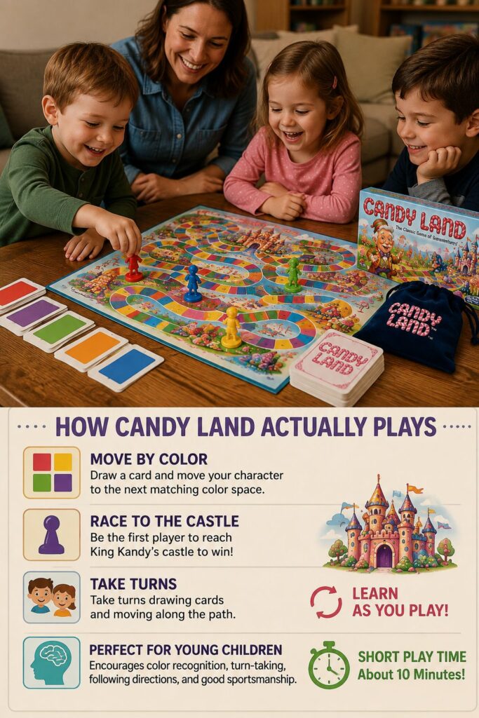 Children learning colors and taking turns while playing Candy Land