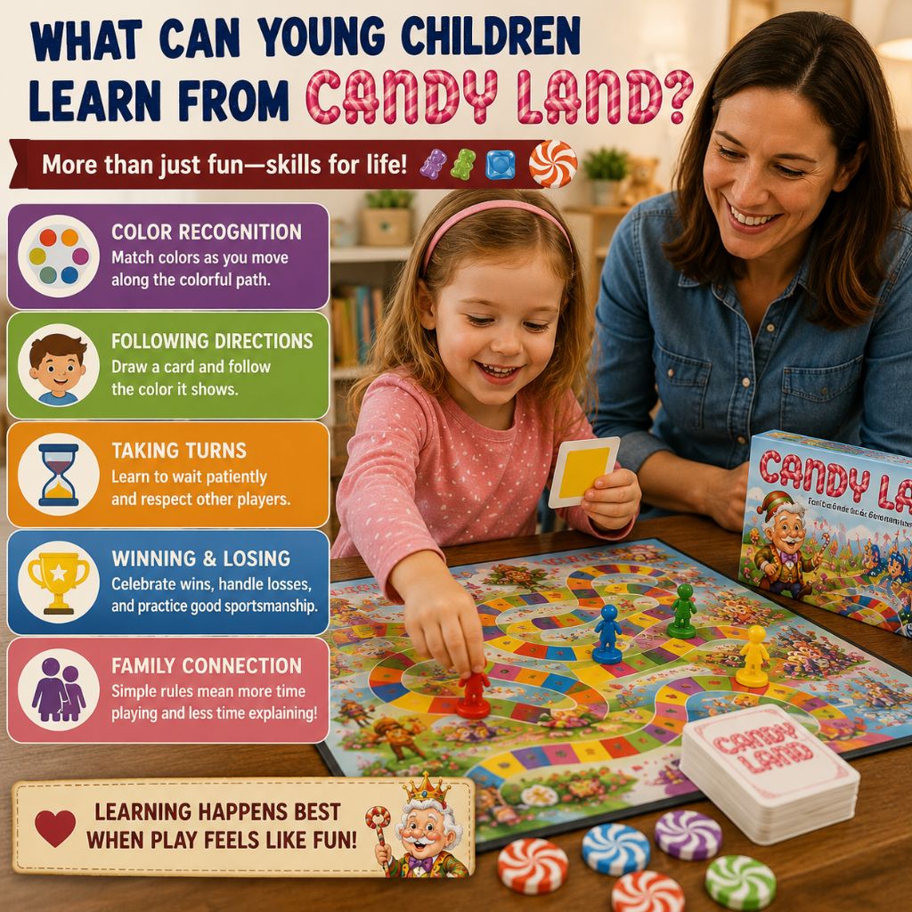 Young child playing Candy Land while learning colors and taking turns