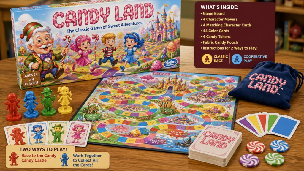 Vintage-style illustration of children playing Candy Land during the game's early years