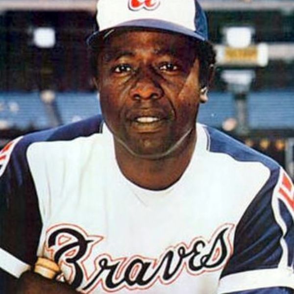 Hank Aaron in his Atlanta Braves uniform during his historic 1974 season