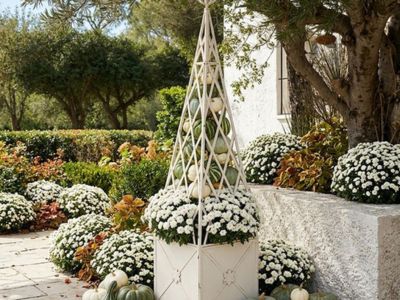 Old manor garden trellis planter surrounded by flowers