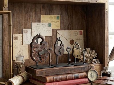 Keepsake wall art featuring illustrations of antique skeleton keys