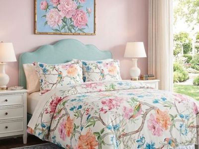 Vintage-inspired floral bedding set with colorful birds and flowers