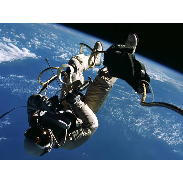 Astronaut Ed White during the first American spacewalk on June 3, 1965