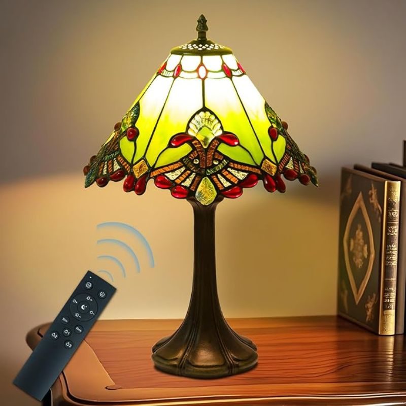 12 Inch Tiffany Style Table Lamp, Baroque Stained Glass Lamp with Remote Control, Stepless Dimmable & 3 Color Temperatures