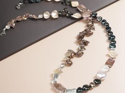 20" Freshwater Pearl Necklace, Handmade with 9-10mm Cream Round Pearls, Agate Turquoise