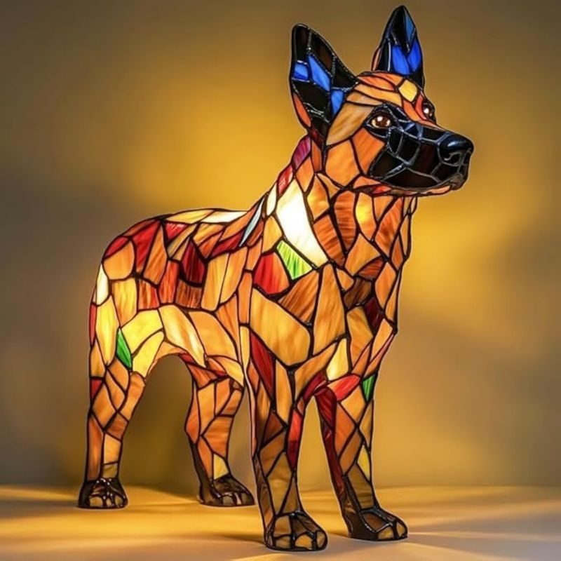 2025 New Corgi Lamp and Pug Lamp, Dog Series Art Night Light, Stained Resin French Bulldog Tabletop Night Light, Vintage Animal Home Decor, Fun Gift for Lovers (Wolf Dog lamp)